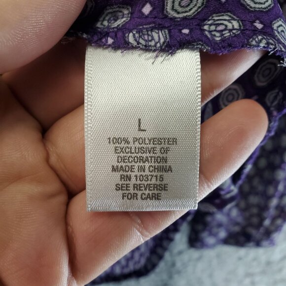 Dressbarn Top Womens Large Purple Long Sleeve Lightweight Polyester Blouse - Picture 3 of 9